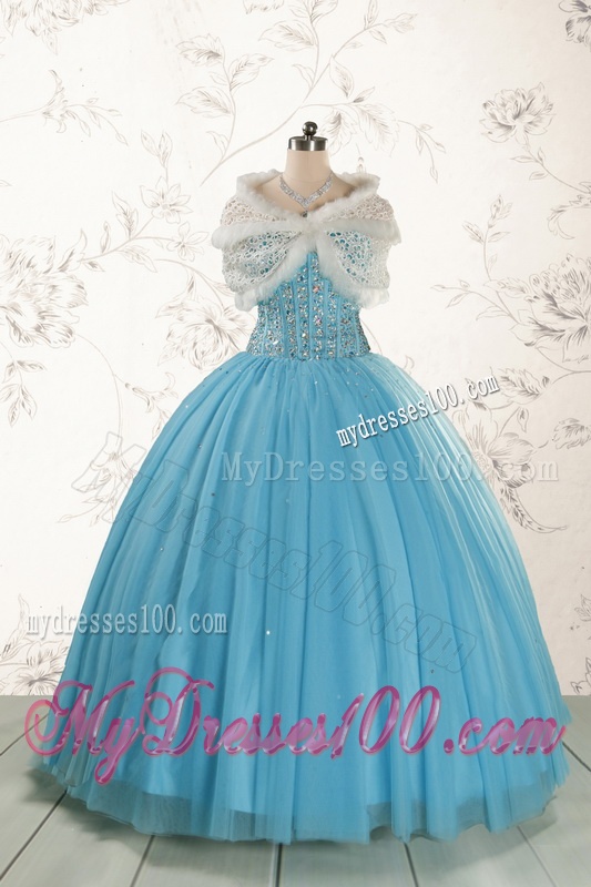 2016 Ball Gown Baby Blue Beading Quinceanera Dress with Wraps