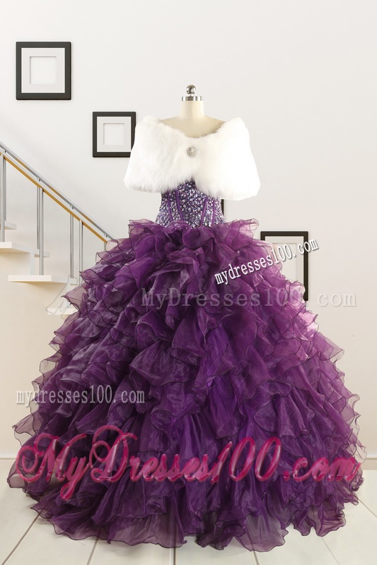 2016 Luxurious Beading and Ruffles Quinceanera Dresses in Purple