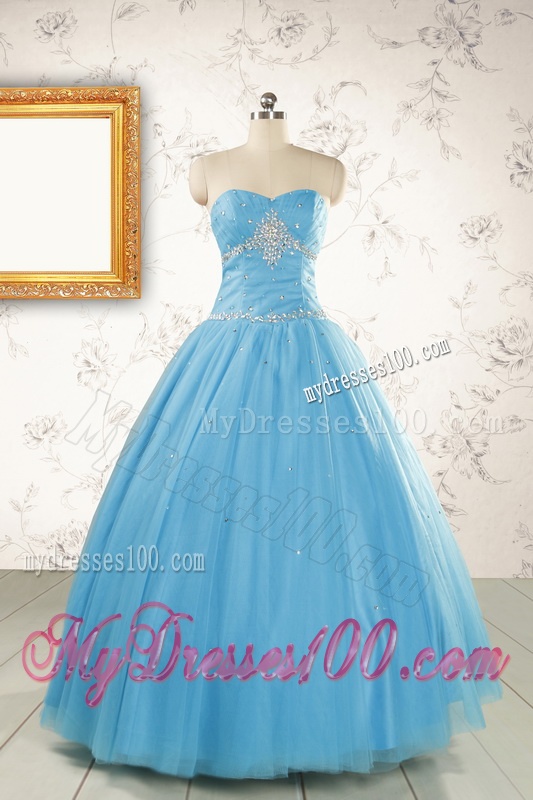 2016 New Style Beading Sweet 15 Dresses in Aqua Blue