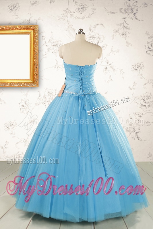 2016 New Style Beading Sweet 15 Dresses in Aqua Blue