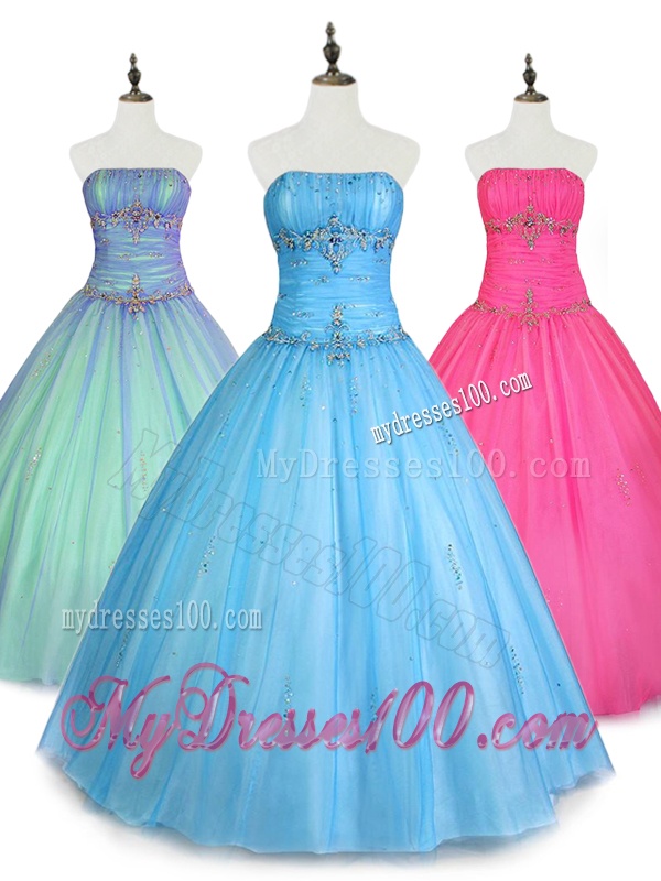 Cheap Strapless Hot Pink Quinceanera Dresses with Beading