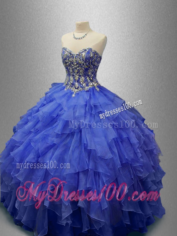 Classical Beaded Blue Quinceanera Gowns with Ruffles