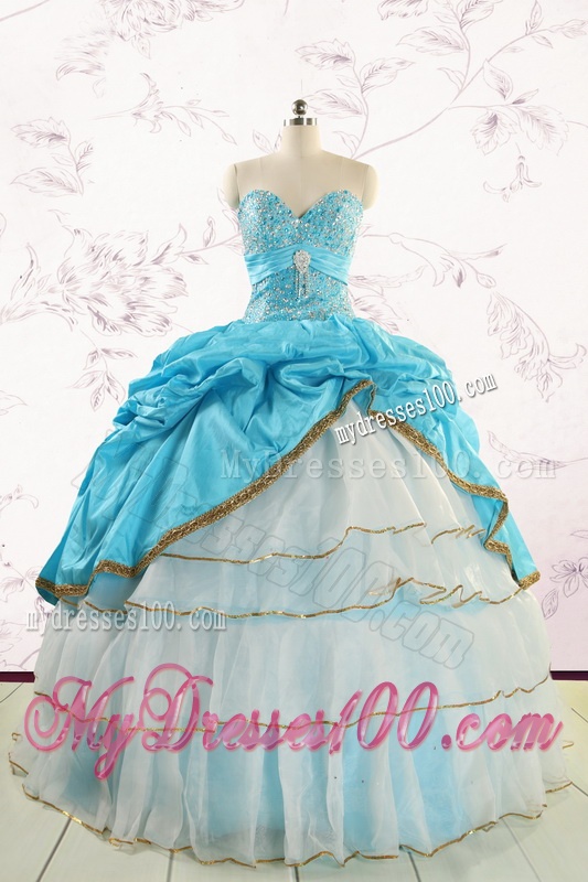 Custom Made Sweetheart Aqua Blue Quinceanea Dresses with Beading