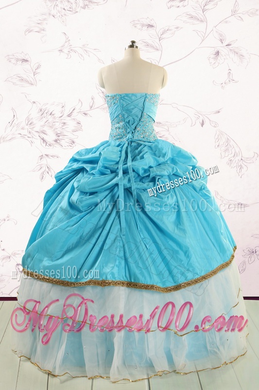 Custom Made Sweetheart Aqua Blue Quinceanea Dresses with Beading