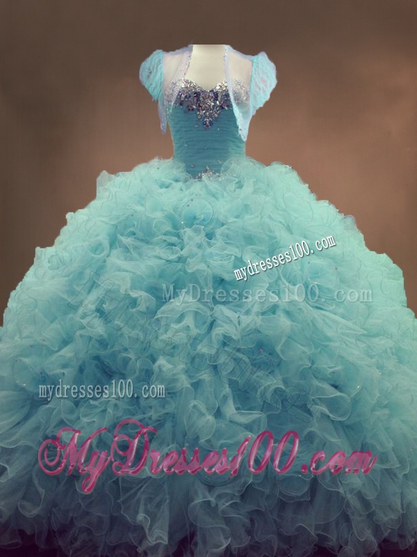 Discount Beaded and Ruffles Quinceanera Gowns in Light Blue