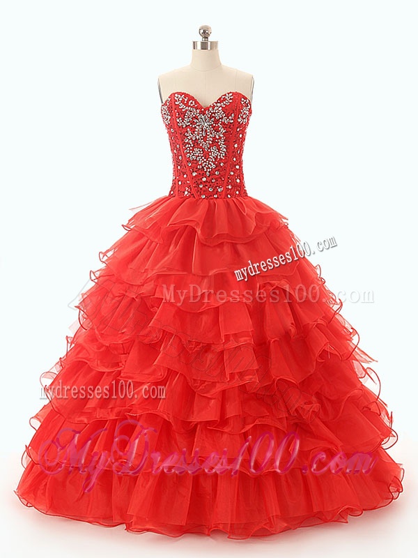 Popular Beaded and Ruffled Layers Quinceanera Dresses in Red