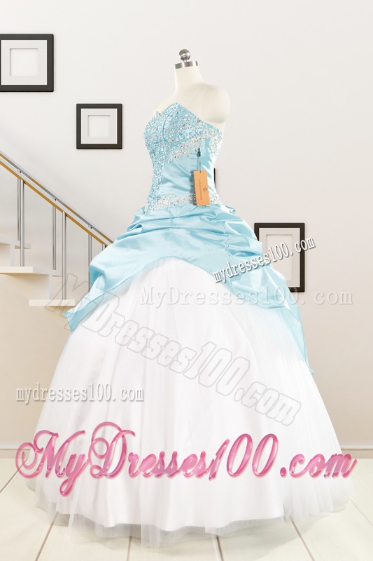 Pretty Beading Blue and White Quinceanera Dresses for 2016