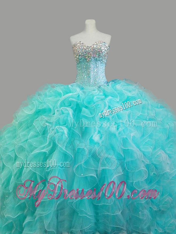 Summer Elegant Beaded Sweetheart Quinceanera Dresses in Aqua Blue