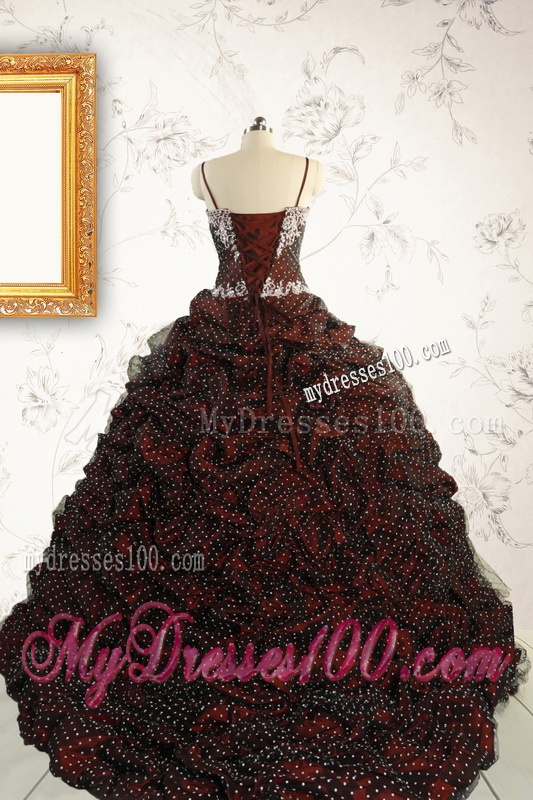 Wonderful Spaghetti Straps Appliques Sweet 15 Dresses in Burgundy