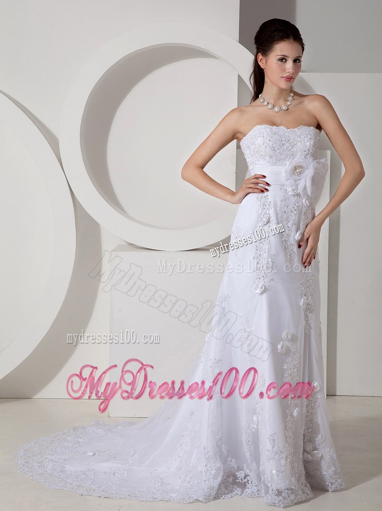 Beading Appliques and Diamonds Decorated Court Train Wedding Dresses