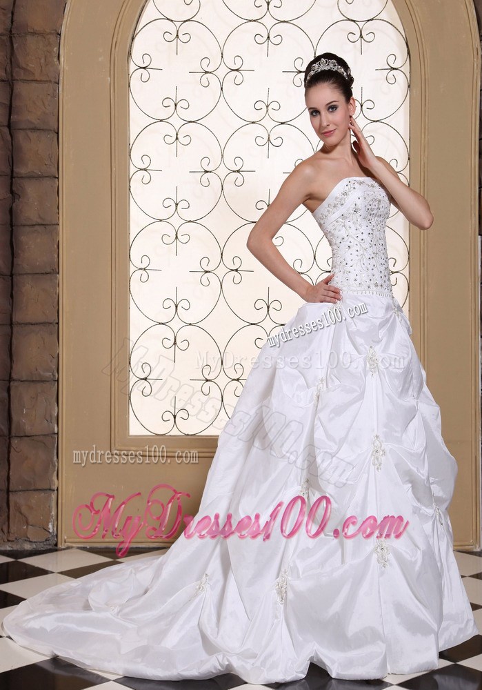 Diamonds and Pick-ups Decorated Wedding Dress with Brush Train