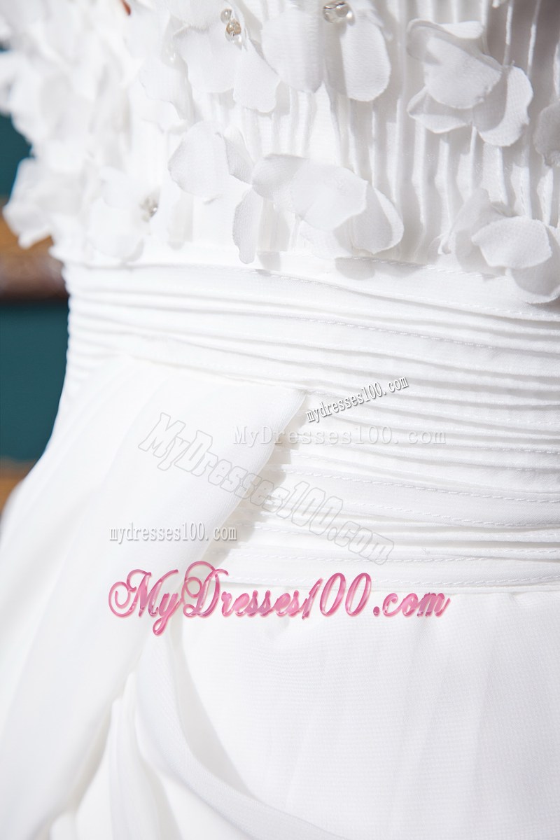 Strapless Sweetheart Floral Embellishment White Wedding Gown with Ruffles