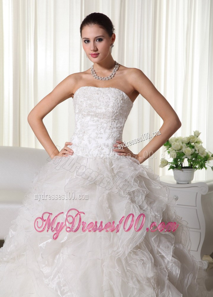 Appliqued And Beaded Ruffles ball Gown Court Train Bridal Dresses