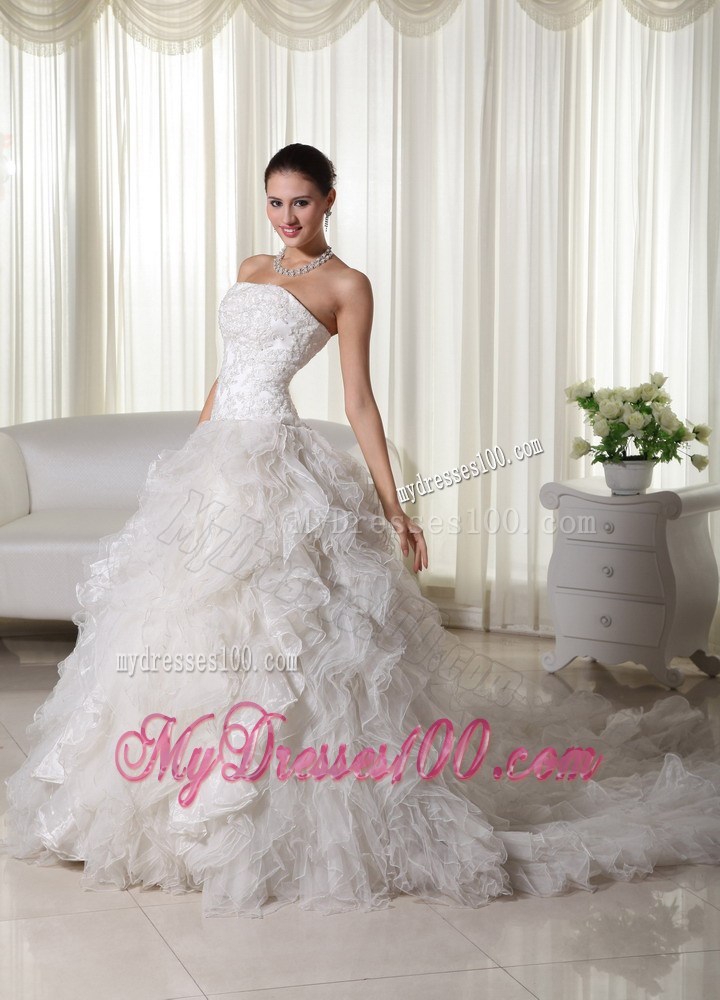 Appliqued And Beaded Ruffles ball Gown Court Train Bridal Dresses