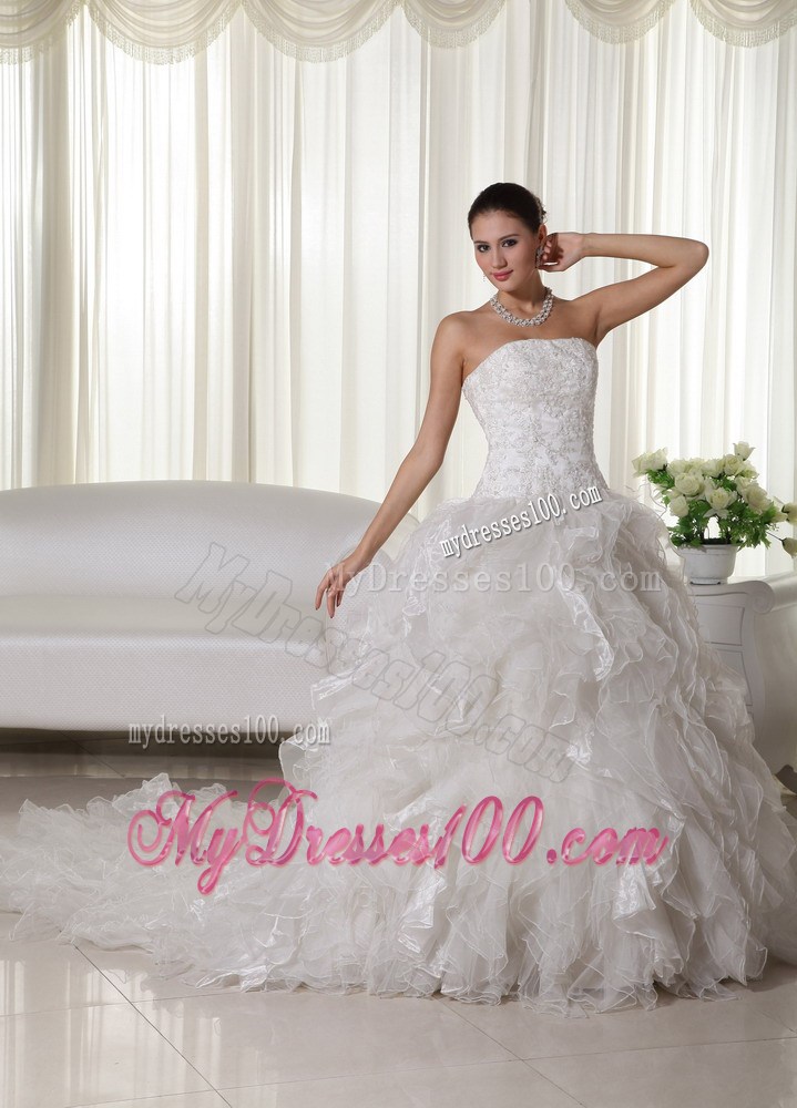 Appliqued And Beaded Ruffles ball Gown Court Train Bridal Dresses