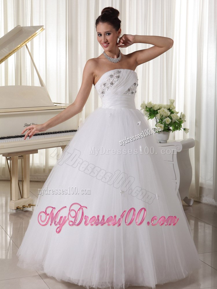 Cute Ruching and Beaded Small Flowers Decorated Tulle Dresses for Brides