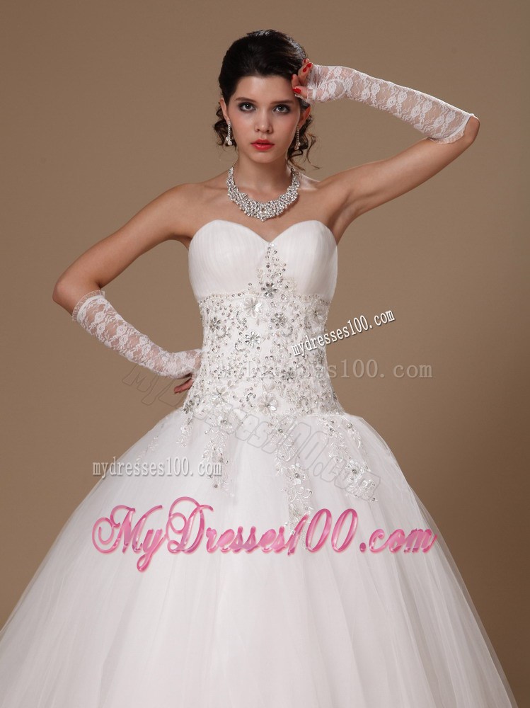 Appliqued Floor-length Tulle Ball Gown Dresses for the Bride 2013