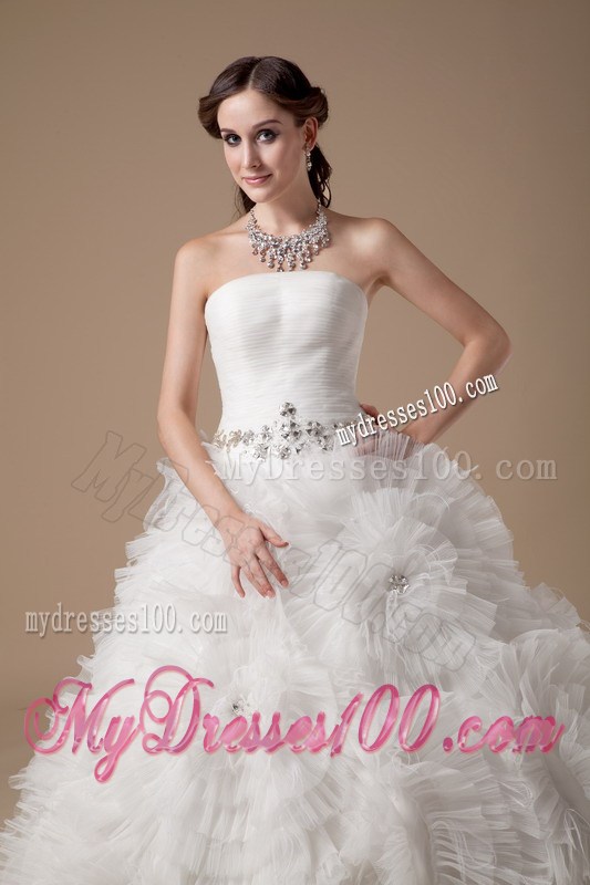 Amazing Satin and Tulle Floor-length Rolling Flowers Bridal Gown