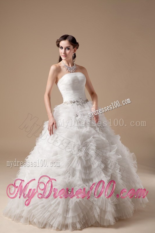 Amazing Satin and Tulle Floor-length Rolling Flowers Bridal Gown