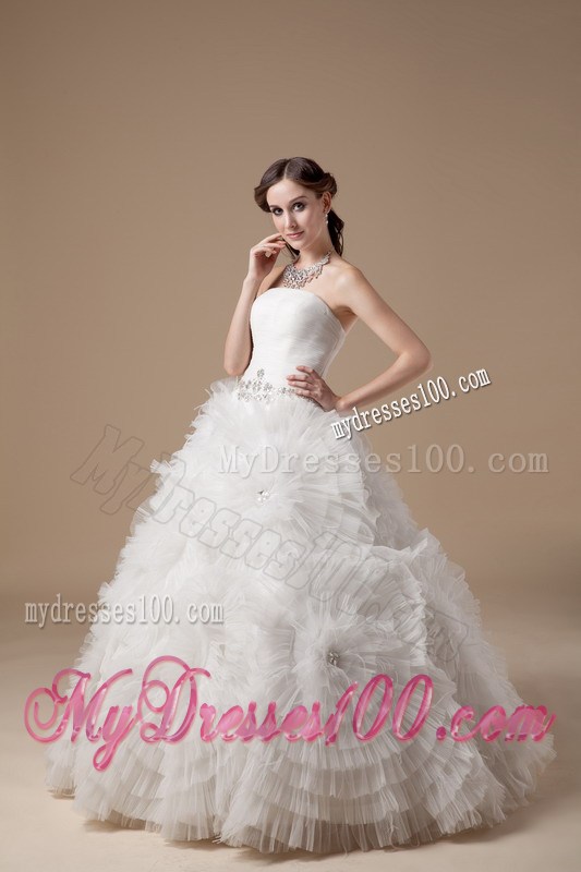 Amazing Satin and Tulle Floor-length Rolling Flowers Bridal Gown