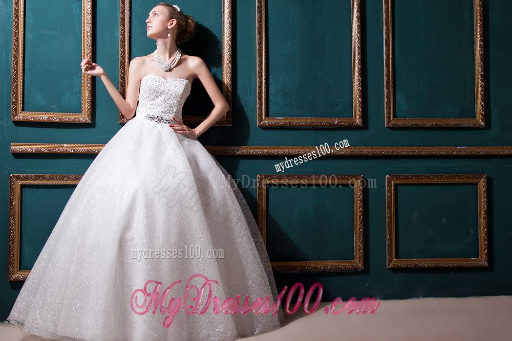 Diamonds Decorated Ball Gown Sweetheart Lace-up Back Dress for Wedding