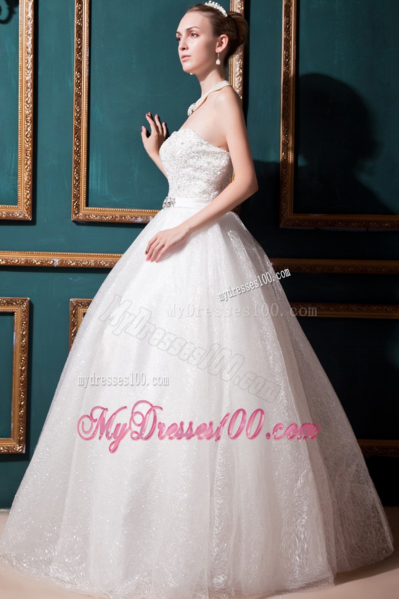 Diamonds Decorated Ball Gown Sweetheart Lace-up Back Dress for Wedding