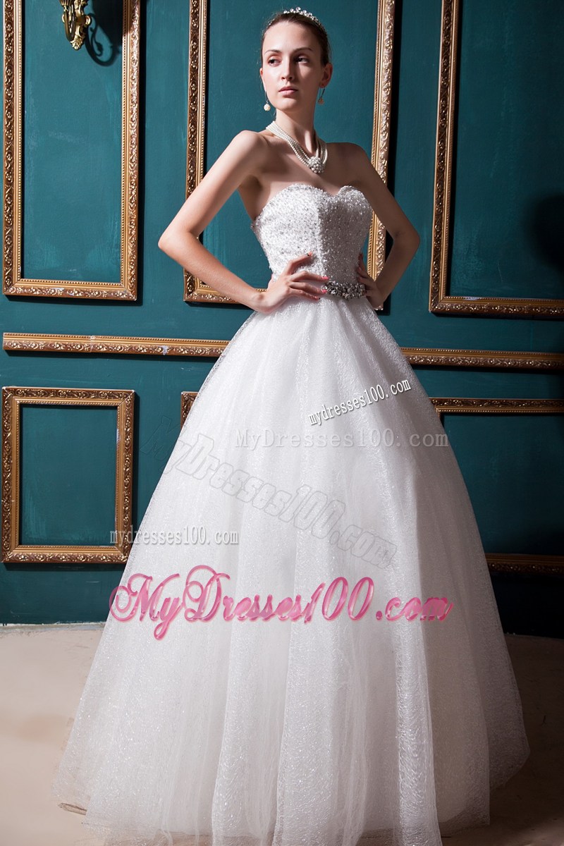 Diamonds Decorated Ball Gown Sweetheart Lace-up Back Dress for Wedding