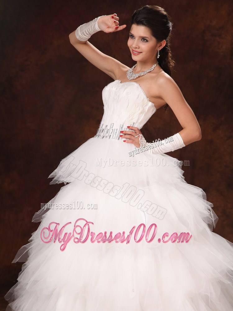 Ruffled Layers Strapless Wedding Gown with Beading Decorate Waist