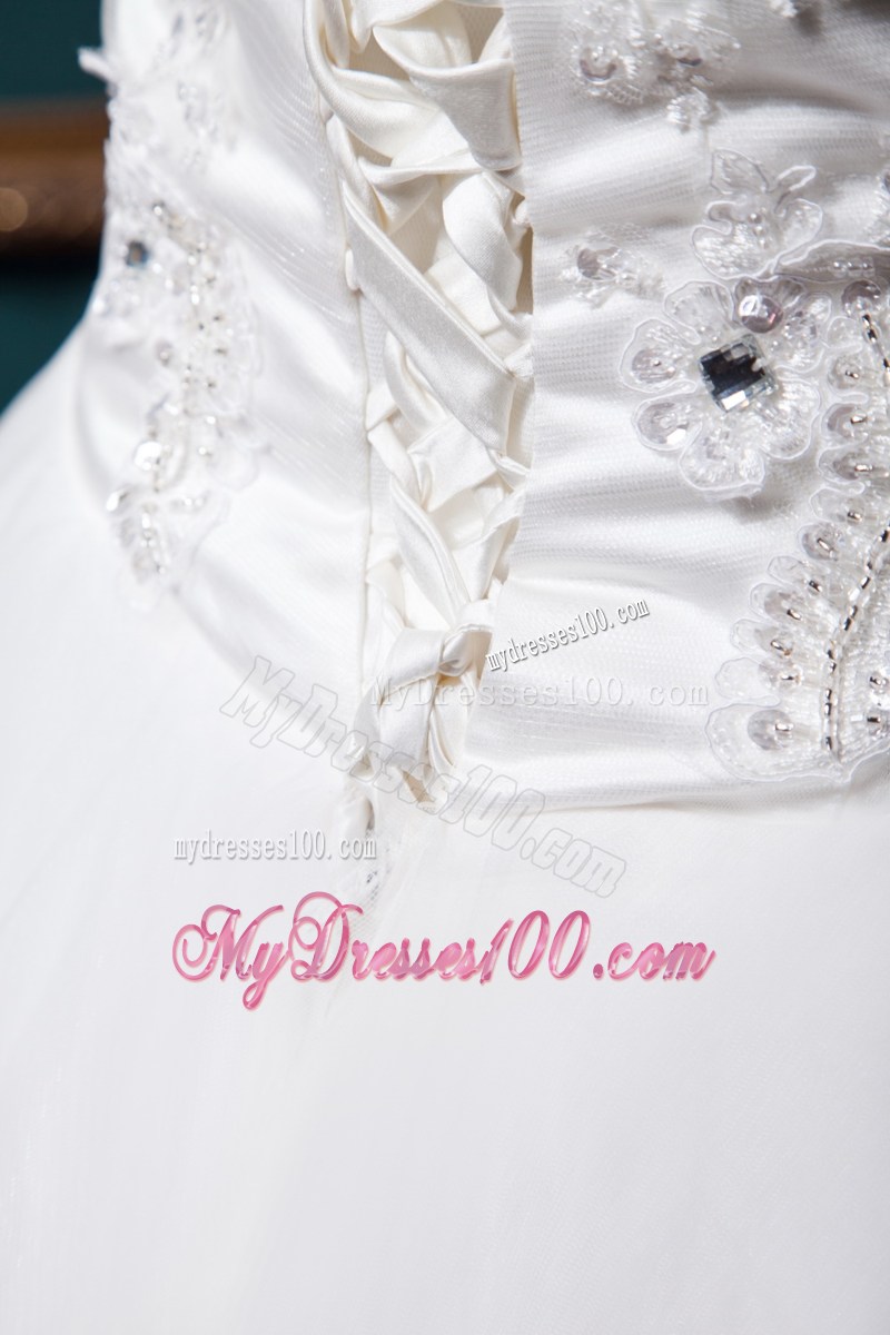 Appliques and Beadings Decorated Dress for Wedding with Lace Hemline