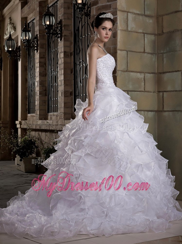 Beading Bodice Dress for Brides with Ruffled Layers Sweep train For Beauty