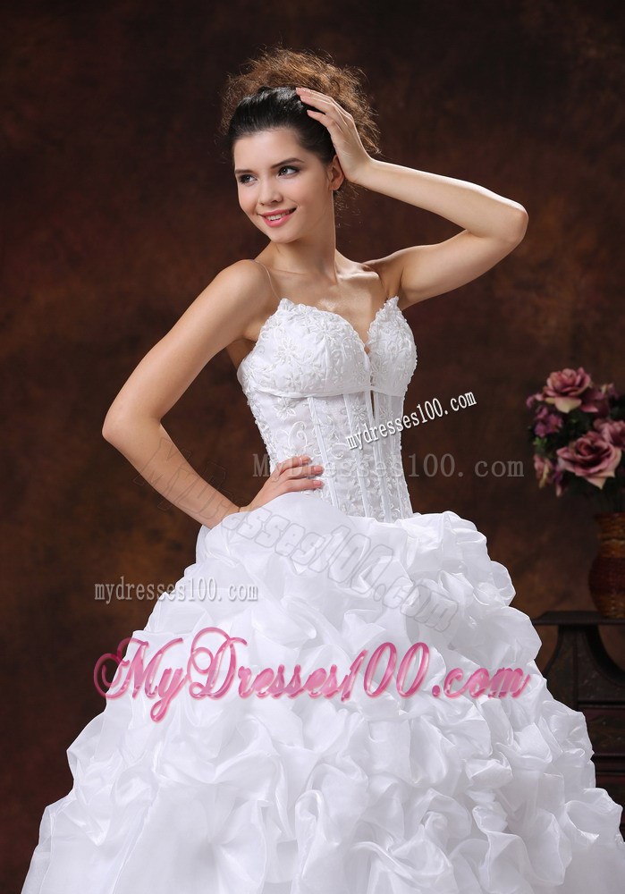 Strapless Bodice Puffy Wedding Dress Decorated with Pick-ups on Sale