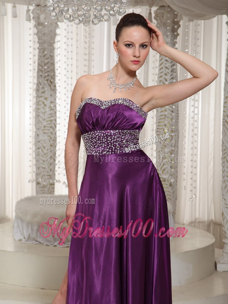 Sweetheart Strapless Eggplant Purple Floor-length Prom Gown with High Slit