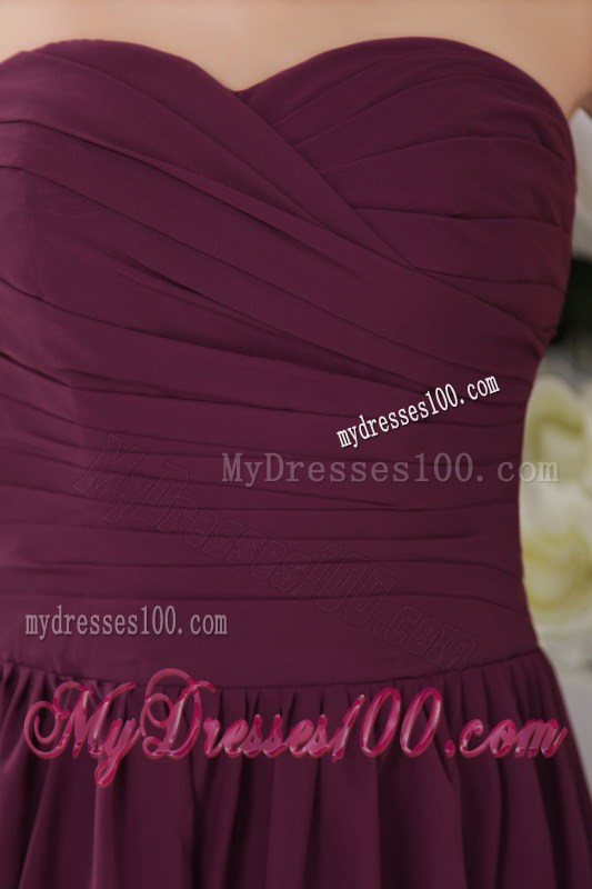 Beautiful Sweetheart Strapless Tea-length Chiffon Prom Dresses in Dark Purple