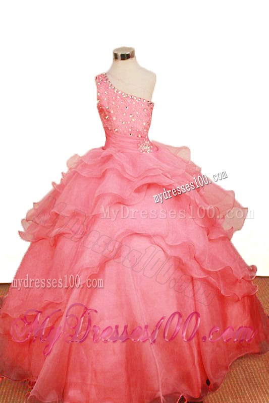 2013 Elegant Watermelon Ruffled LayeresLittle Girl Pageant Dresses One Shoulder Floor-Length