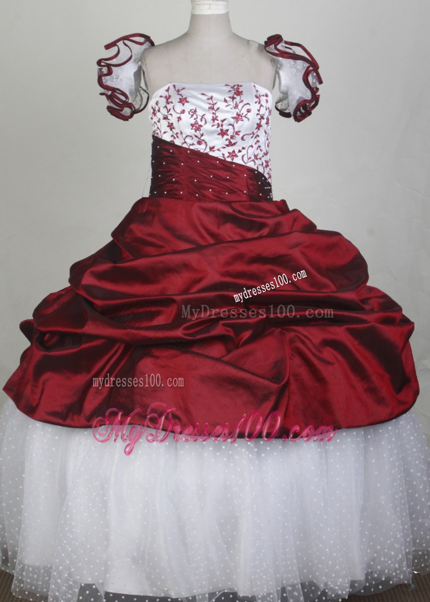 2013 New Custom Made Embroidery Red and White Flower Girl Pageant Dress