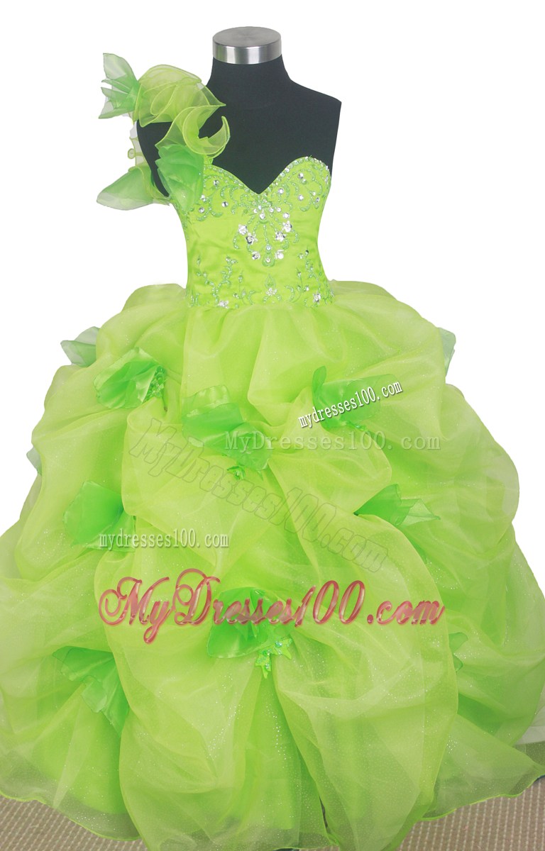 Beading Cute Ball Gown Little Gril Pageant Dress One Shoulder Floor-length