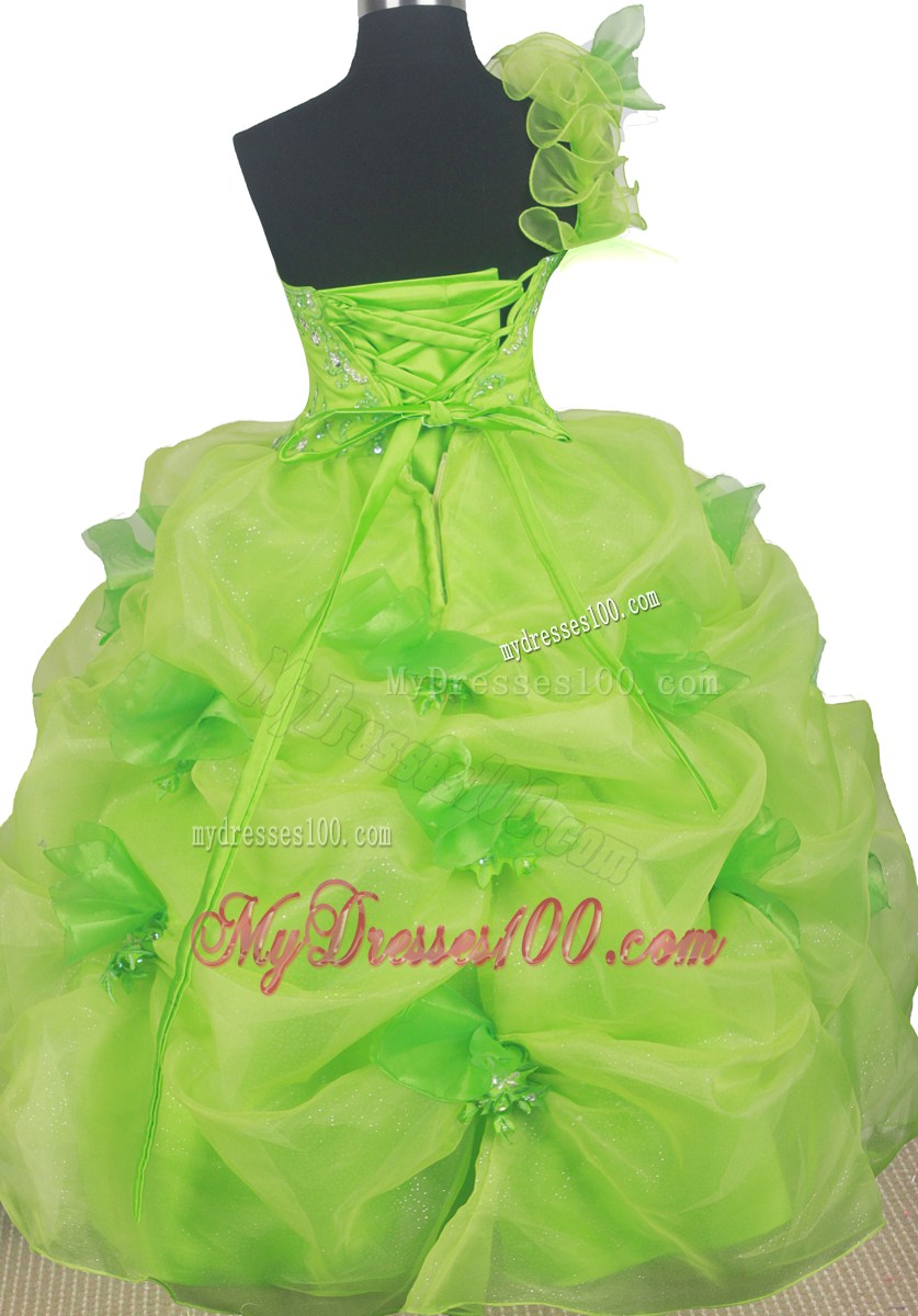 Beading Cute Ball Gown Little Gril Pageant Dress One Shoulder Floor-length