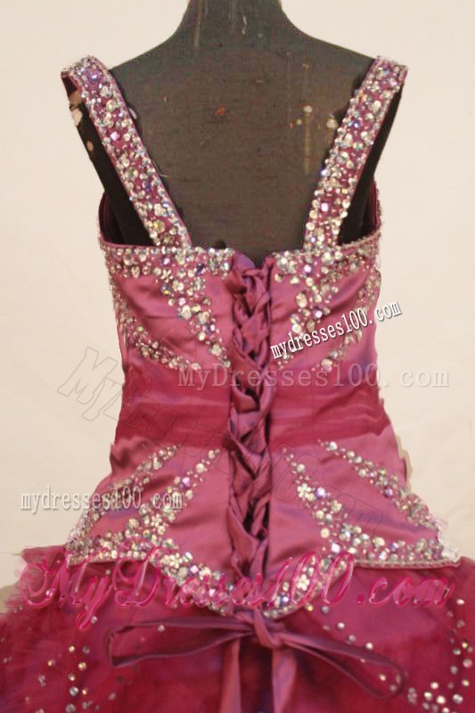 Beading Square Elegant Fuchsia Little Girl Pageant Dresses With Ruffles