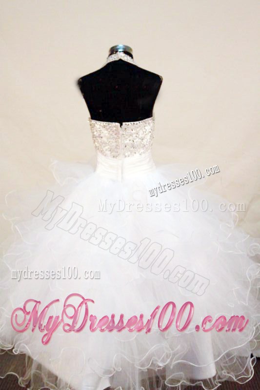 2014 Beading Sweet Ball Gown Halter White Little Girl Pageant Dresses