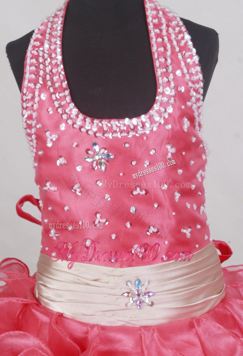 Beading and Ruffles Decorate Bodice Sweet Ball Gown Little Girl Pageant Dress Halter Top Floor-length