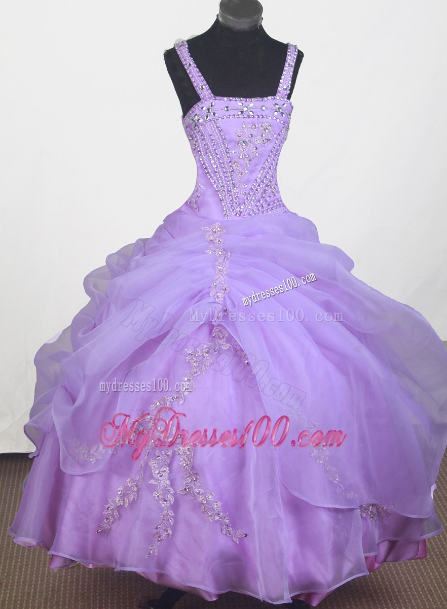 Beautiful Appliques With Beading Straps Floor-length Little Gril Pageant Dress