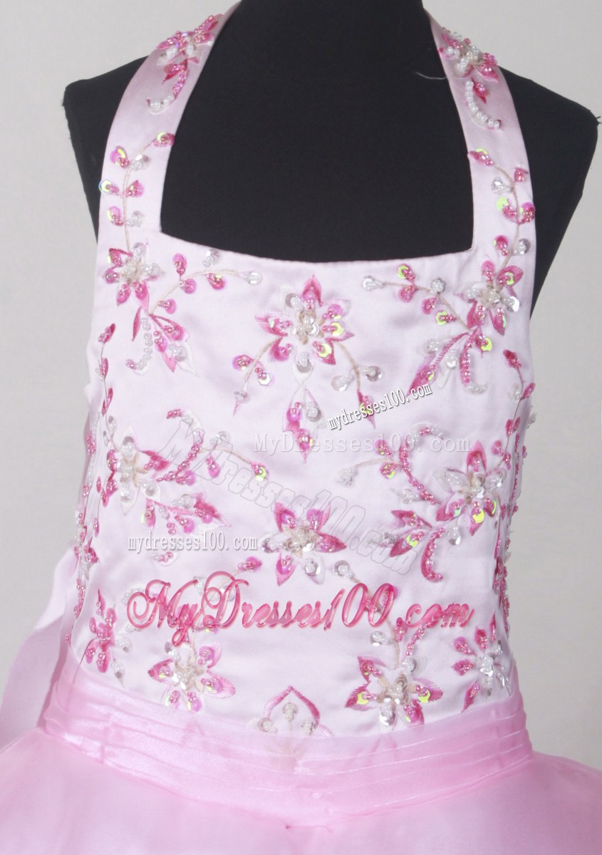 Beautiful Halter Top Little Girl Pageant Dresses With Embroidery Decorate Bodice