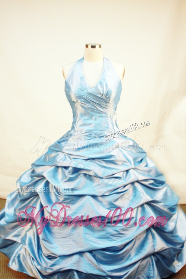 Blue Little Girl Pageant Dresses With Pick-ups and Beading