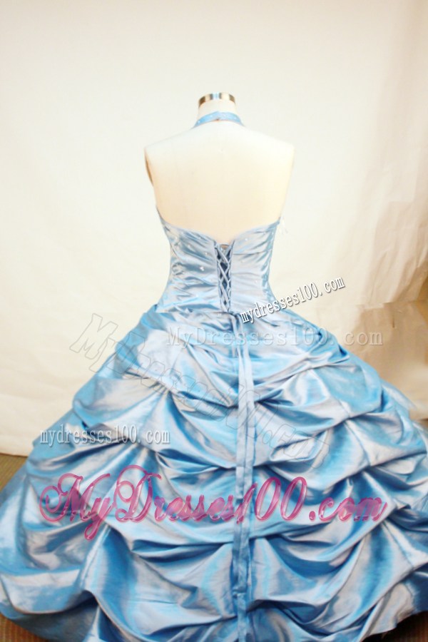 Blue Little Girl Pageant Dresses With Pick-ups and Beading