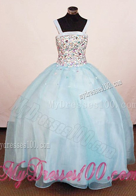 Classical Ball Gown Rhinestone Little Girl Pageant Dresses Square Neck Floor-Length