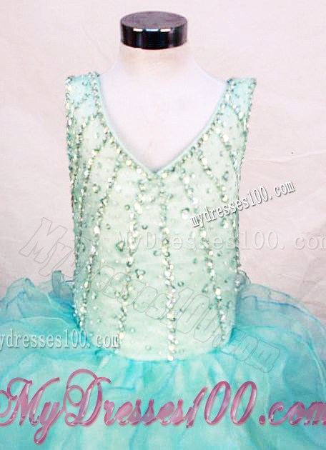 Custom Made Ruffles V-neck Little Girl Pageant Dresses With Multi-color