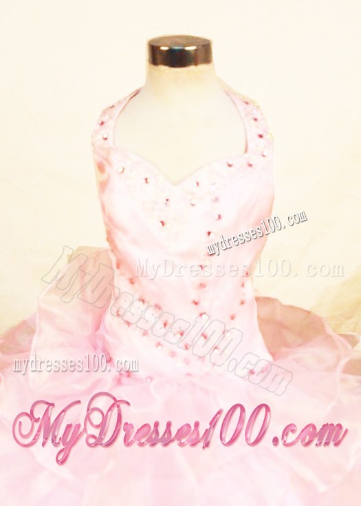 Customize Halter Top Baby Pink Beading Little Girl Pageant Dresses