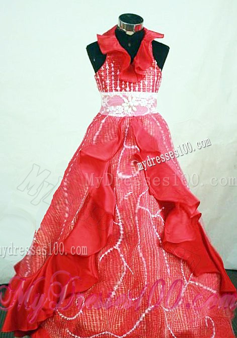 2013 Customize Halter Top Red Beaded Little Girl Pageant Dresses