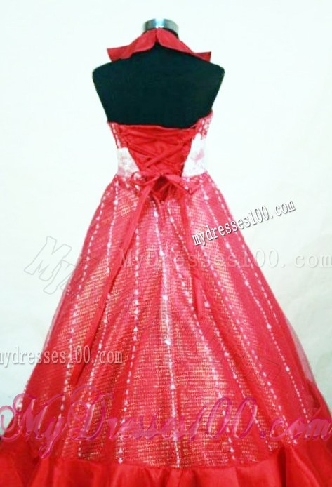 2013 Customize Halter Top Red Beaded Little Girl Pageant Dresses