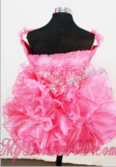 Cute Straps Mini-length Hot Pink Beading Little Girl Pageant Dresses